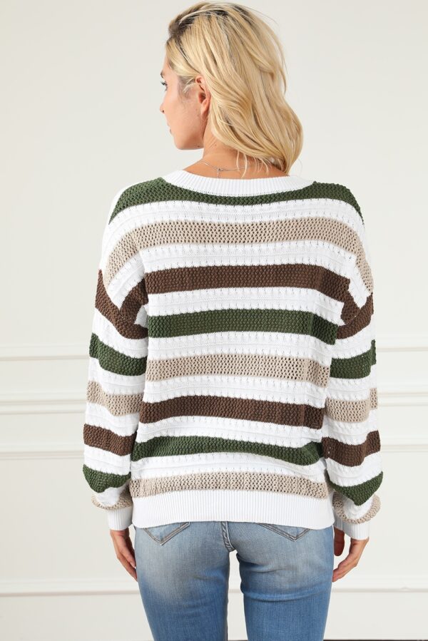 Stripe Crochet Hollow Out Knit Sweater - Image 2