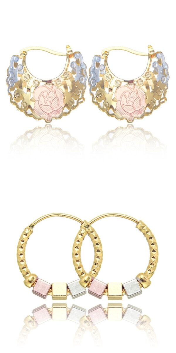 Hollow Rosette Earrings With Gold Contrast Hoops - Image 6