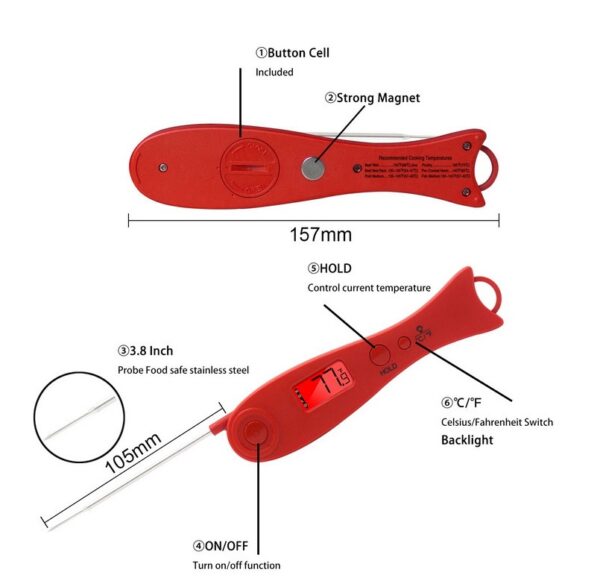 Precision Kitchen Probe Thermometer Digital Backlight Food Grill Thermometer - Image 3