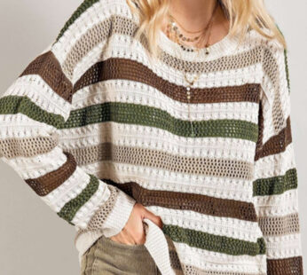 Stripe Crochet Hollow Out Knit Sweater
