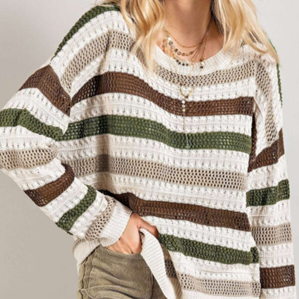 Stripe Crochet Hollow Out Knit Sweater