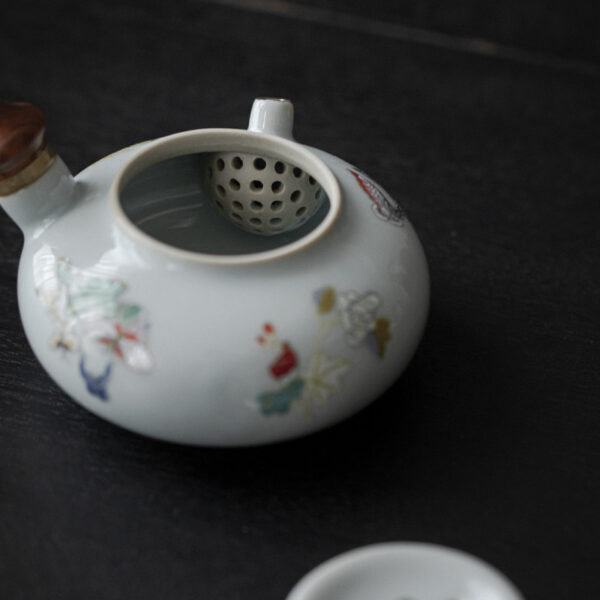 Walnut Handle Of Antique Ceramic Side Handle Pot - Image 5