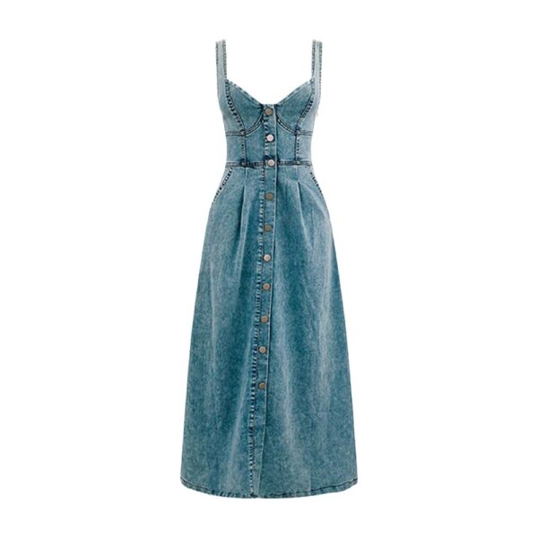 Women's Denim Buckle Strap Midi Dress - Image 9