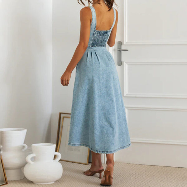 Women's Denim Buckle Strap Midi Dress - Image 7