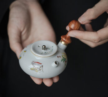 Walnut Handle Of Antique Ceramic Side Handle Pot