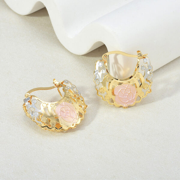 Hollow Rosette Earrings With Gold Contrast Hoops - Image 8