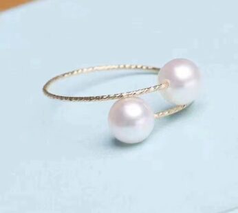 18k Gold Pearl Elastic Ring Au750 Color Gold Adjustable