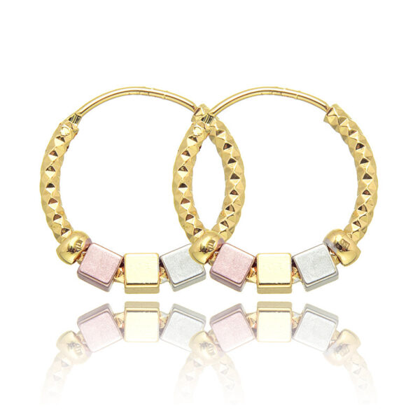 Hollow Rosette Earrings With Gold Contrast Hoops - Image 3