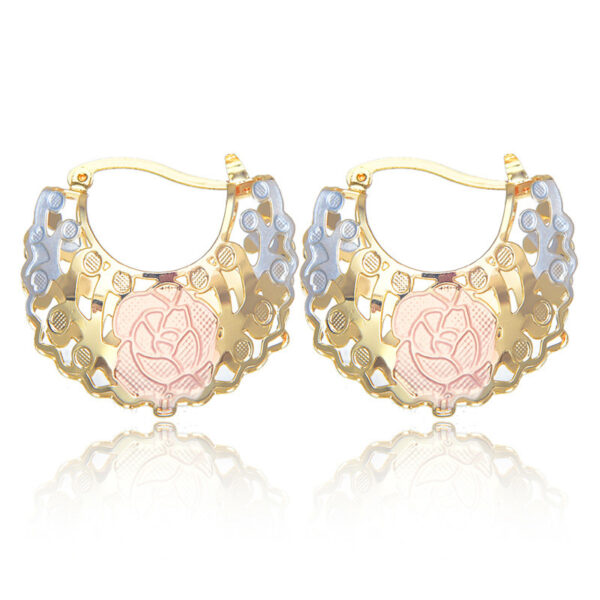 Hollow Rosette Earrings With Gold Contrast Hoops - Image 9