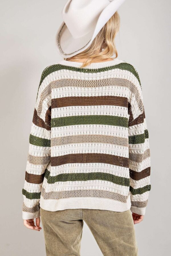 Stripe Crochet Hollow Out Knit Sweater - Image 4