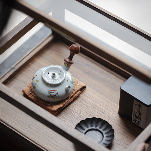 Walnut Handle Of Antique Ceramic Side Handle Pot - Image 3