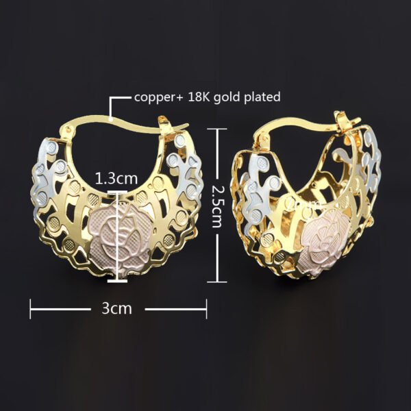 Hollow Rosette Earrings With Gold Contrast Hoops - Image 10