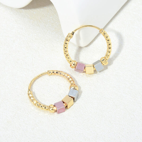 Hollow Rosette Earrings With Gold Contrast Hoops - Image 5