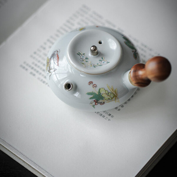 Walnut Handle Of Antique Ceramic Side Handle Pot - Image 4