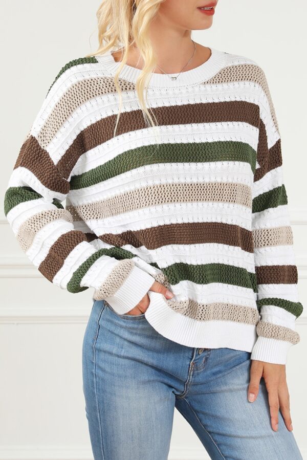 Stripe Crochet Hollow Out Knit Sweater - Image 3